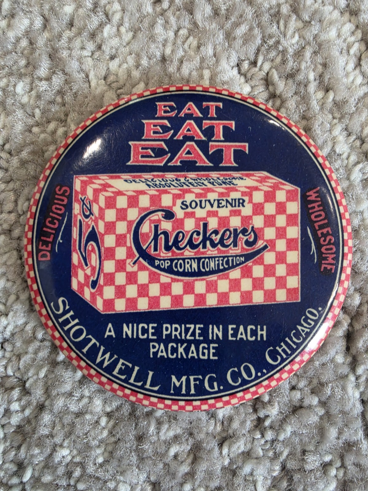 Antique Checkers Popcorn Adv. Pocket Mirror from Shotwell Mfg Co. early 1900\'s 