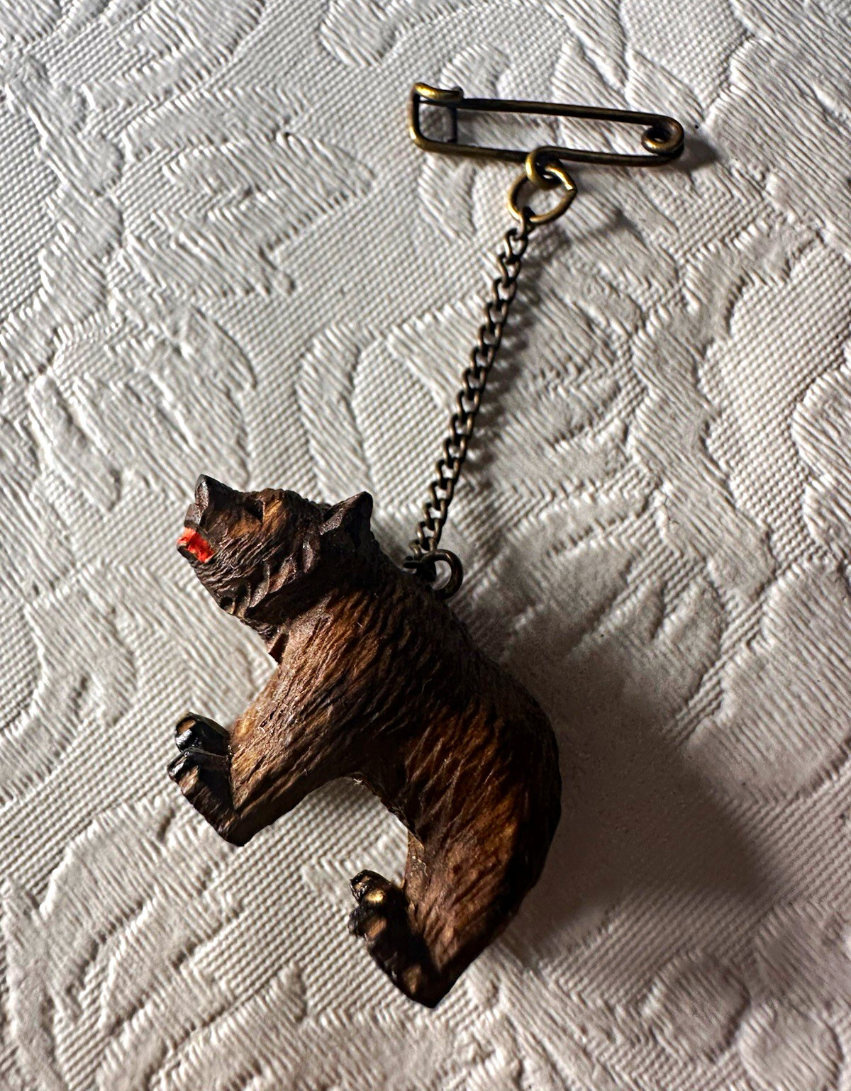 Vintage Swiss Brienz Carved Wood Bear Dangle Brooch, 1930’s Alpine fork art Vintage Swiss Brienz Carved Wood Bear Dangle Brooch, 1930’s Alpine fork art