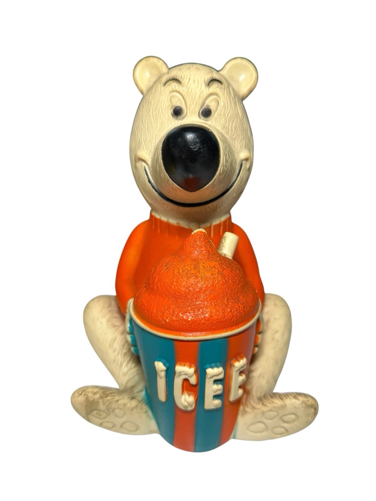 Vintage 1970s Icee Bear Vinyl Squeezable Bear Bank #1 On Bottom