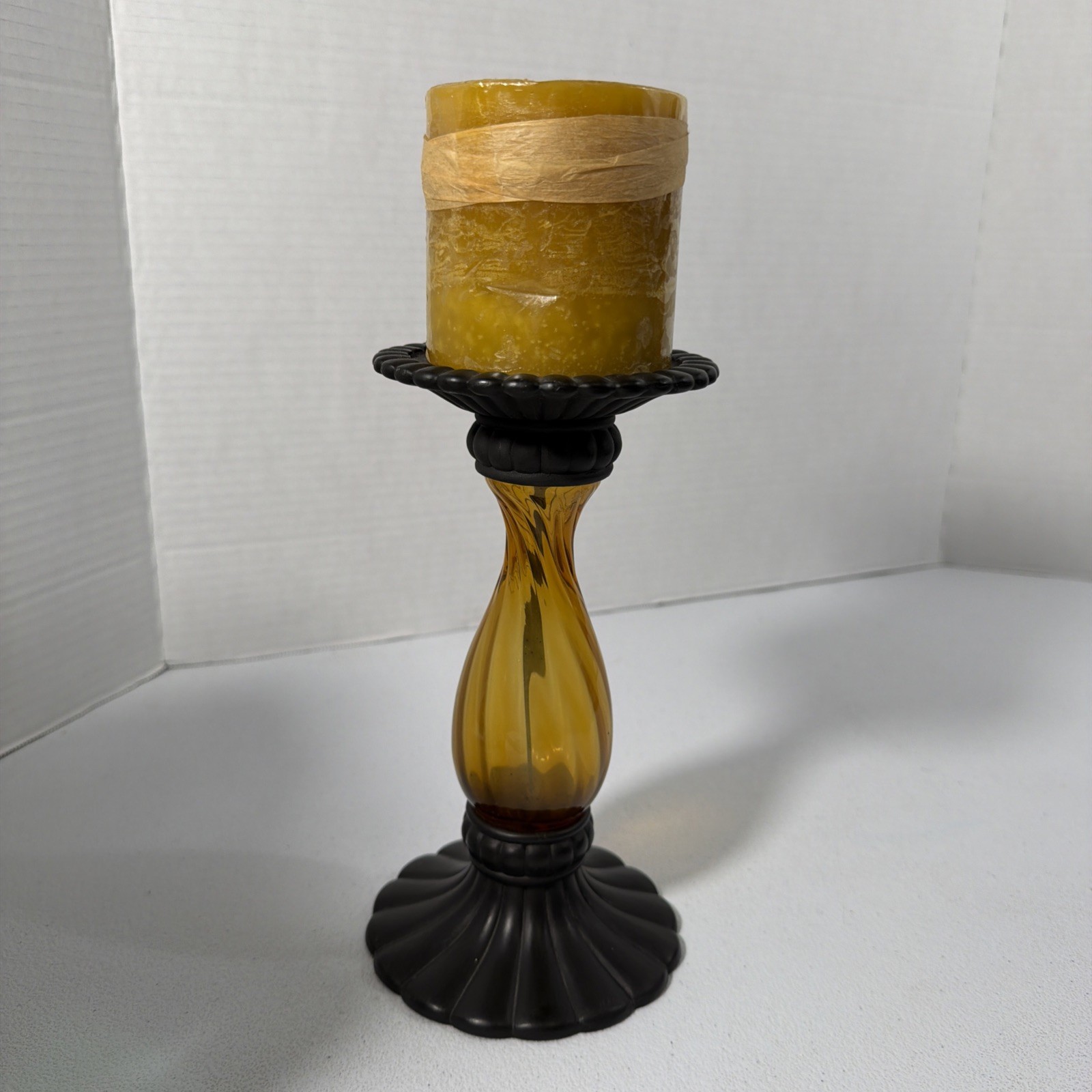 Partylite GLOBAL FUSION Amber Glass Candlestick Retired Partylite GLOBAL FUSION Amber Glass Candlestick Retired