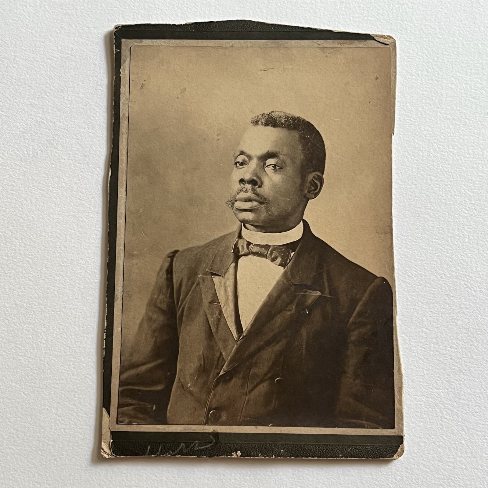 Antique Cabinet Card Photograph Handsome Black African American Man Mustache