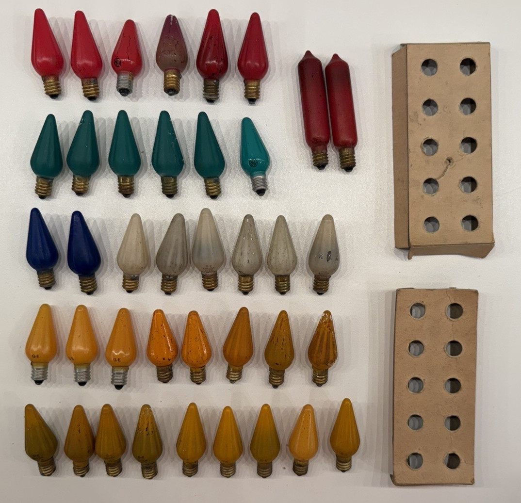 Lot of 37+ Vintage GE Mazda C-6 Replacement Christmas Bulbs USA Tubular -TESTED