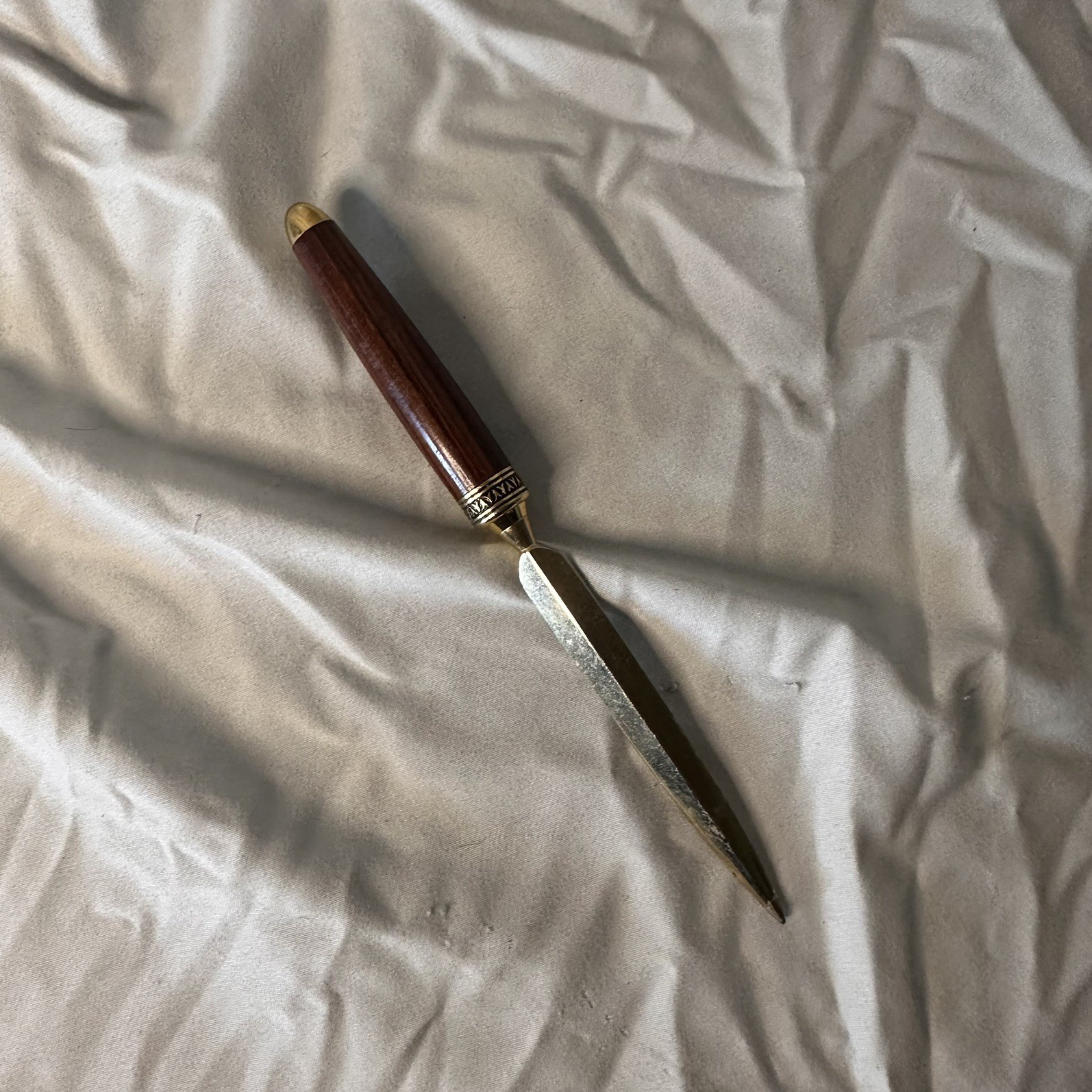 Vintage Handcrafted Wood & Brass Letter Opener Unmarked Untested
