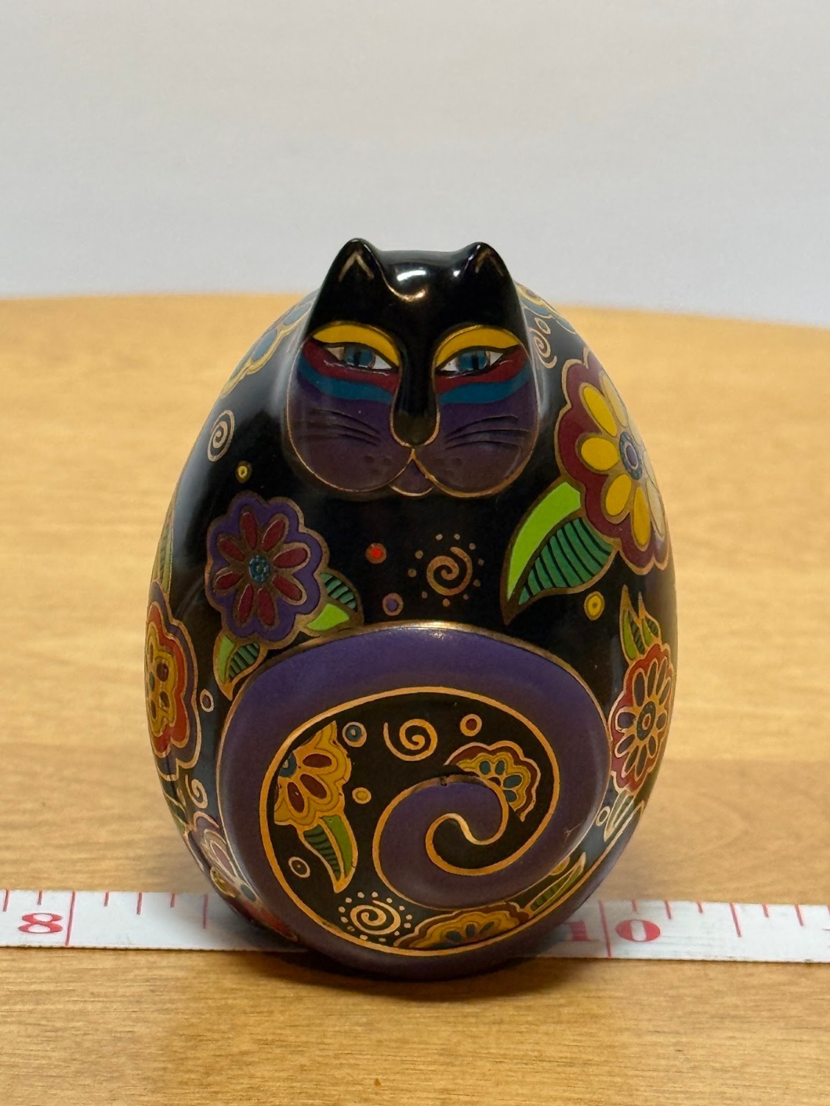 Vintage Laurel Burch Flowering Feline Porcelain Egg-Shaped Cat Figurine 3\ Vintage Laurel Burch Flowering Feline Porcelain Egg-Shaped Cat Figurine 3\