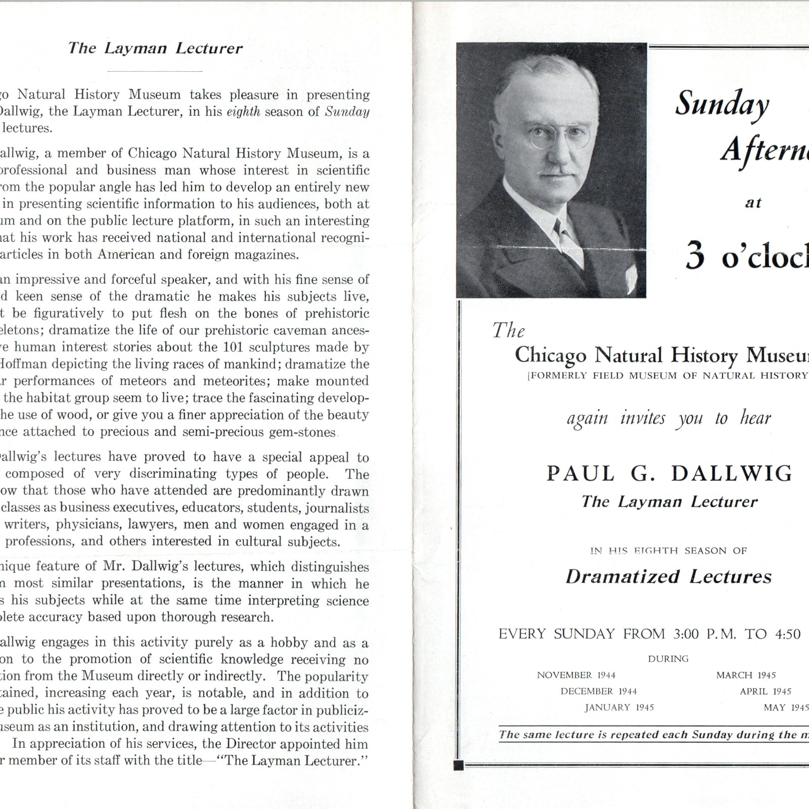 1944 Chicago Natural History Museum Lecture Program Brochure Paul Dallwig Vtg 1944 Chicago Natural History Museum Lecture Program Brochure Paul Dallwig Vtg