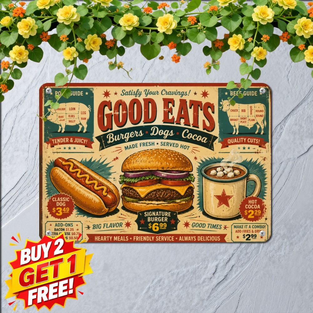 Vintage Fast Food Diner Metal Tin Sign Retro Burger Bistro Plaque 8x12 In