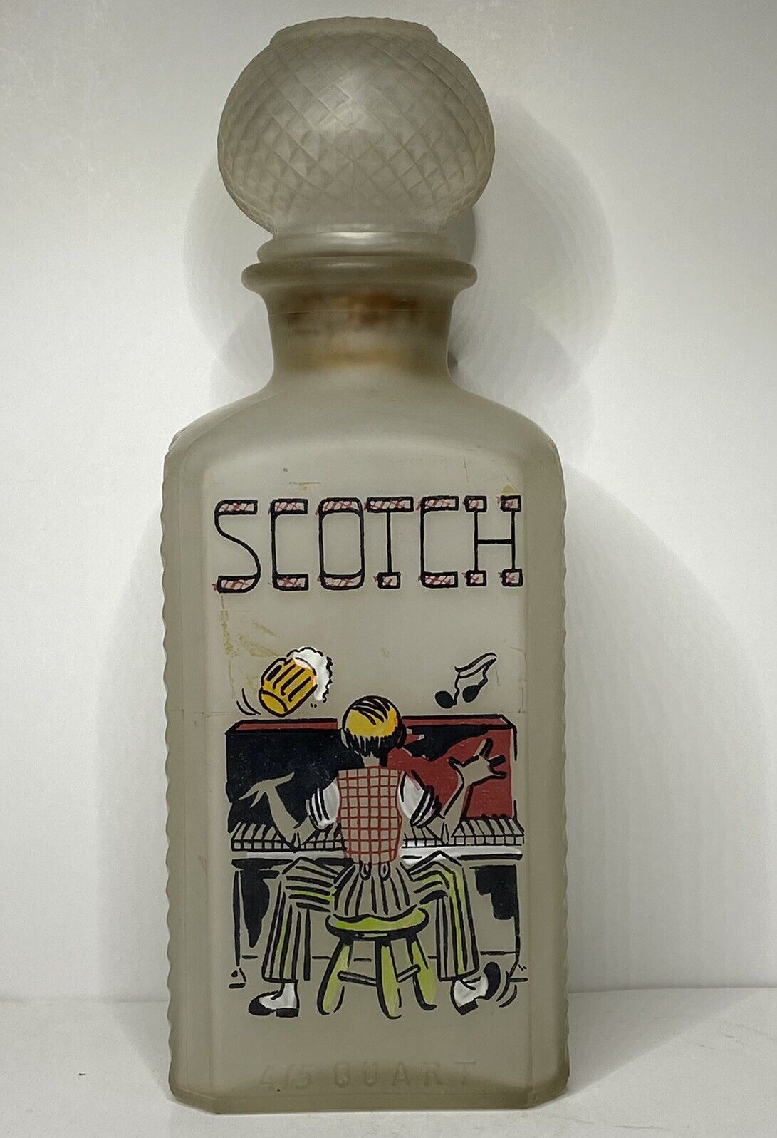 Vintage Frosted Scotch Decanter Gay Fad Nineties Studios Circa 1950s