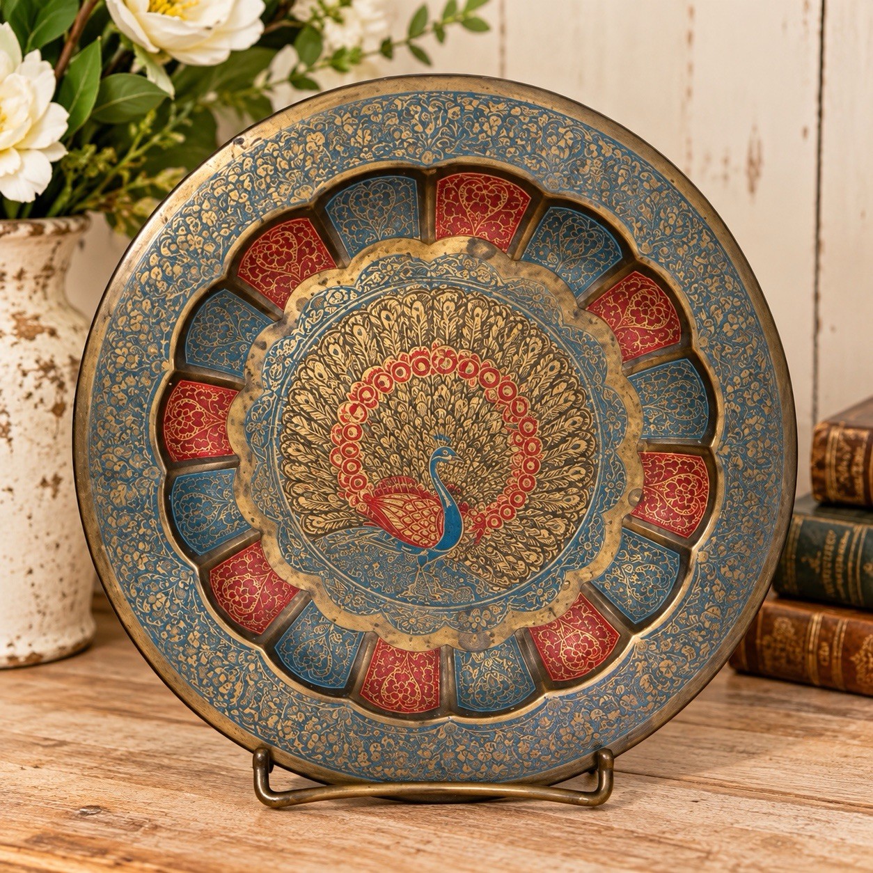 Vintage Peacock Etched Collection Brass Meenakari 7.5 inch GLOWS Vintage Peacock Etched Collection Brass Meenakari 7.5 inch GLOWS