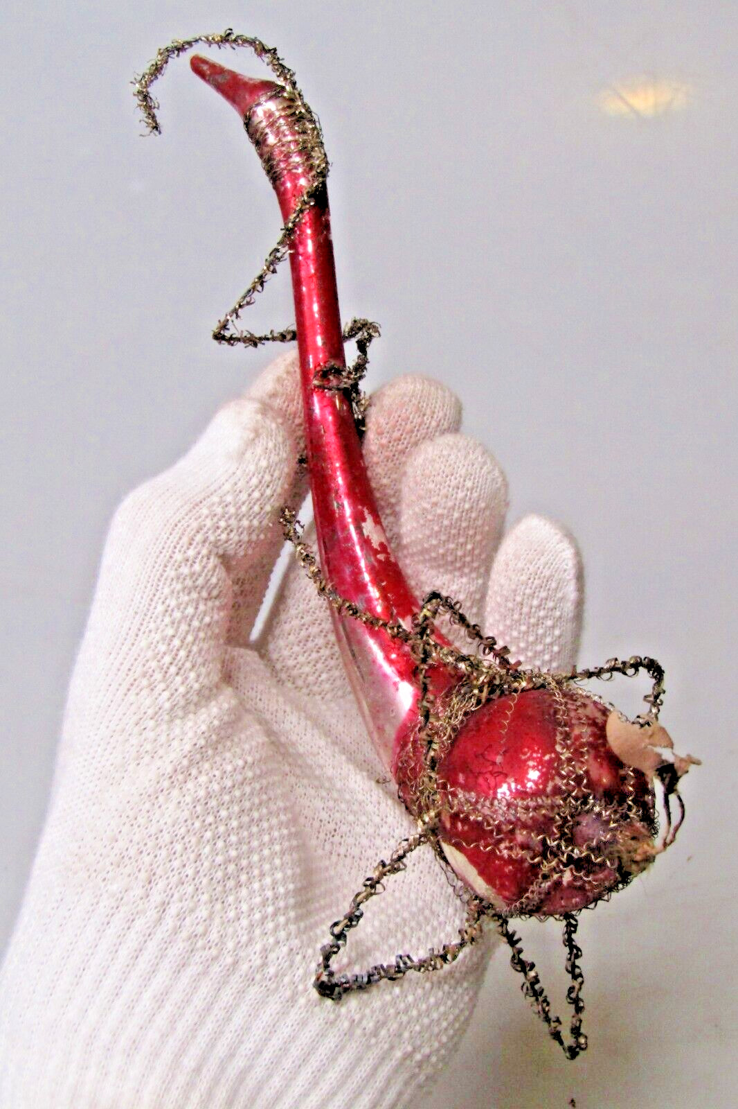 VTG Antique Glass Crinkle Wire SMOKING Dublin PIPE Christmas Ornament Germany