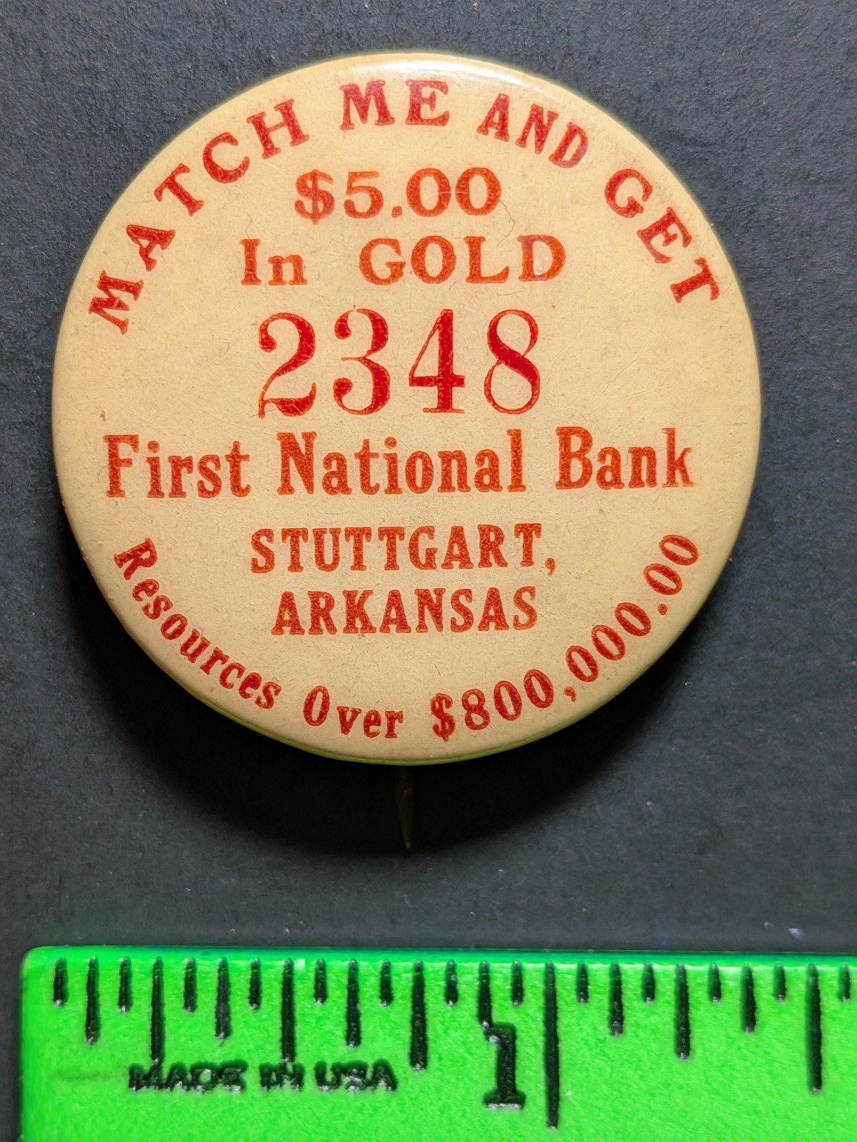 Vintage First National Bank Stuttgart Arkansas Pinback Pin
