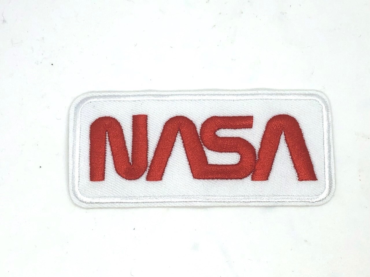 NASA Worm white embroidered Patch iron/sew on  4 x 1.75 inches p1-2