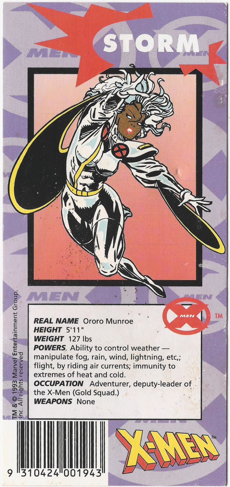 Rare 1993 X-Men Storm Australian 25g Confectionery Wrapper Marvel Allsep’s