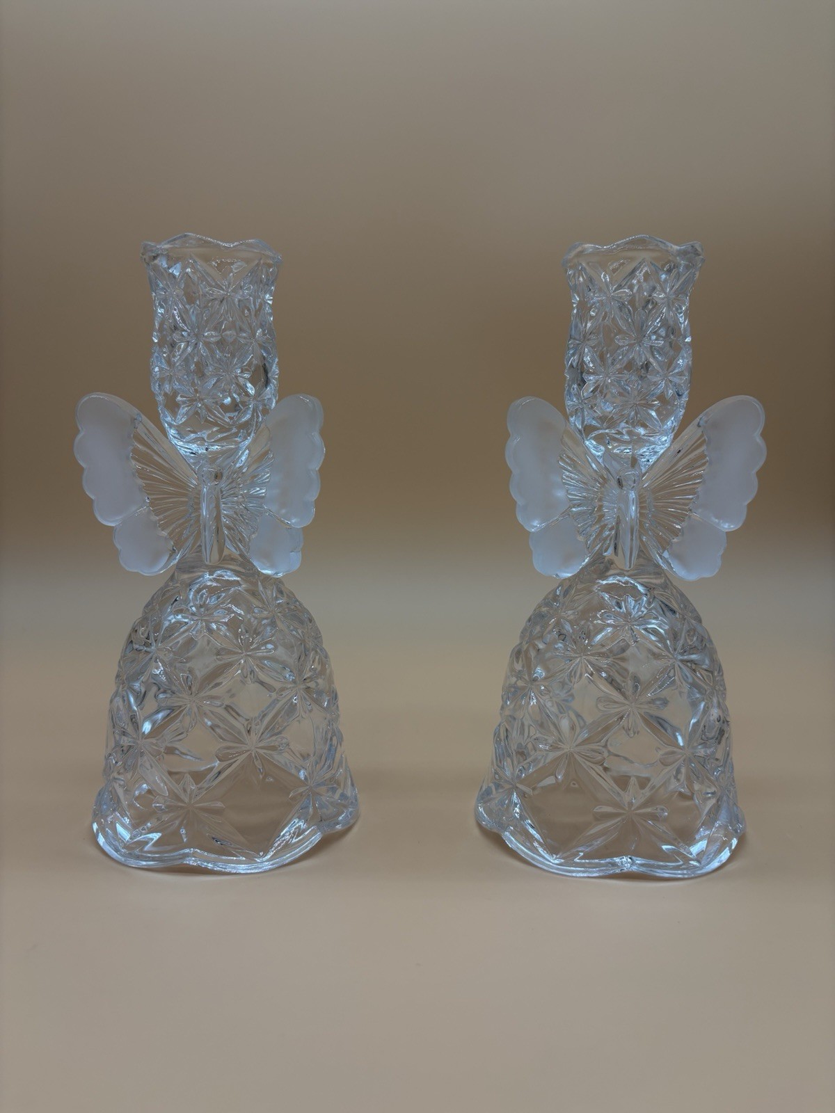 Vtg Hofbauer Papillon Pair Of Crystal Butterfly Candlestick Holders West Germany