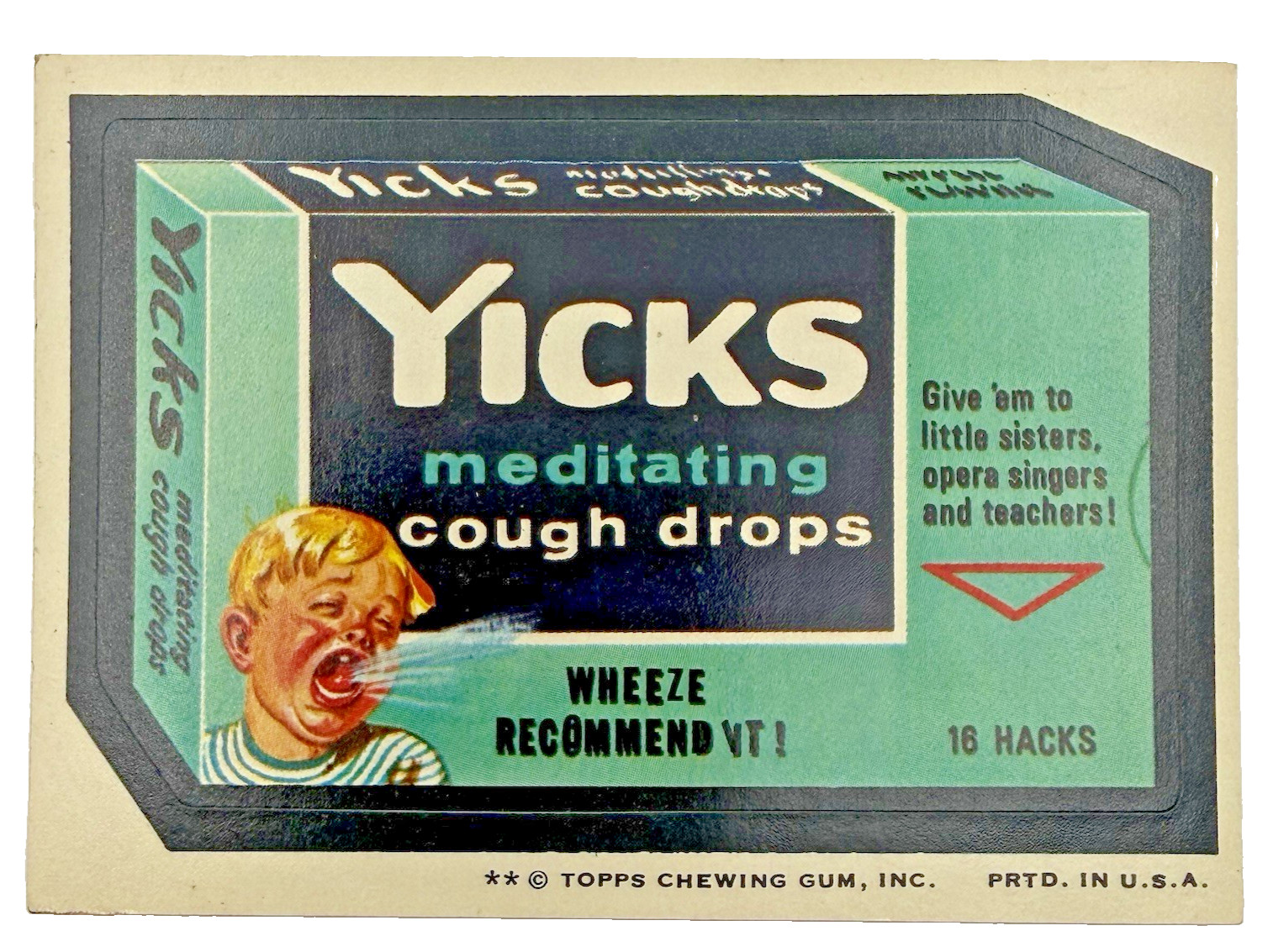 1974 Topps Wacky Packages 8th Series Yicks Cough Drops Sticker Tan Back Original