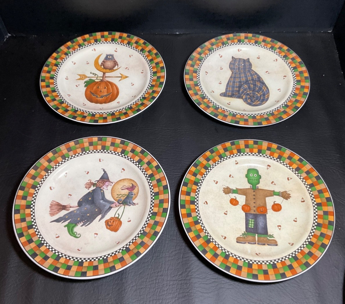 Vintage 1998 Debbie Mumm Sakura Halloween 4 Salad Dessert Plates Stoneware Set Vintage 1998 Debbie Mumm Sakura Halloween 4 Salad Dessert Plates Stoneware Set