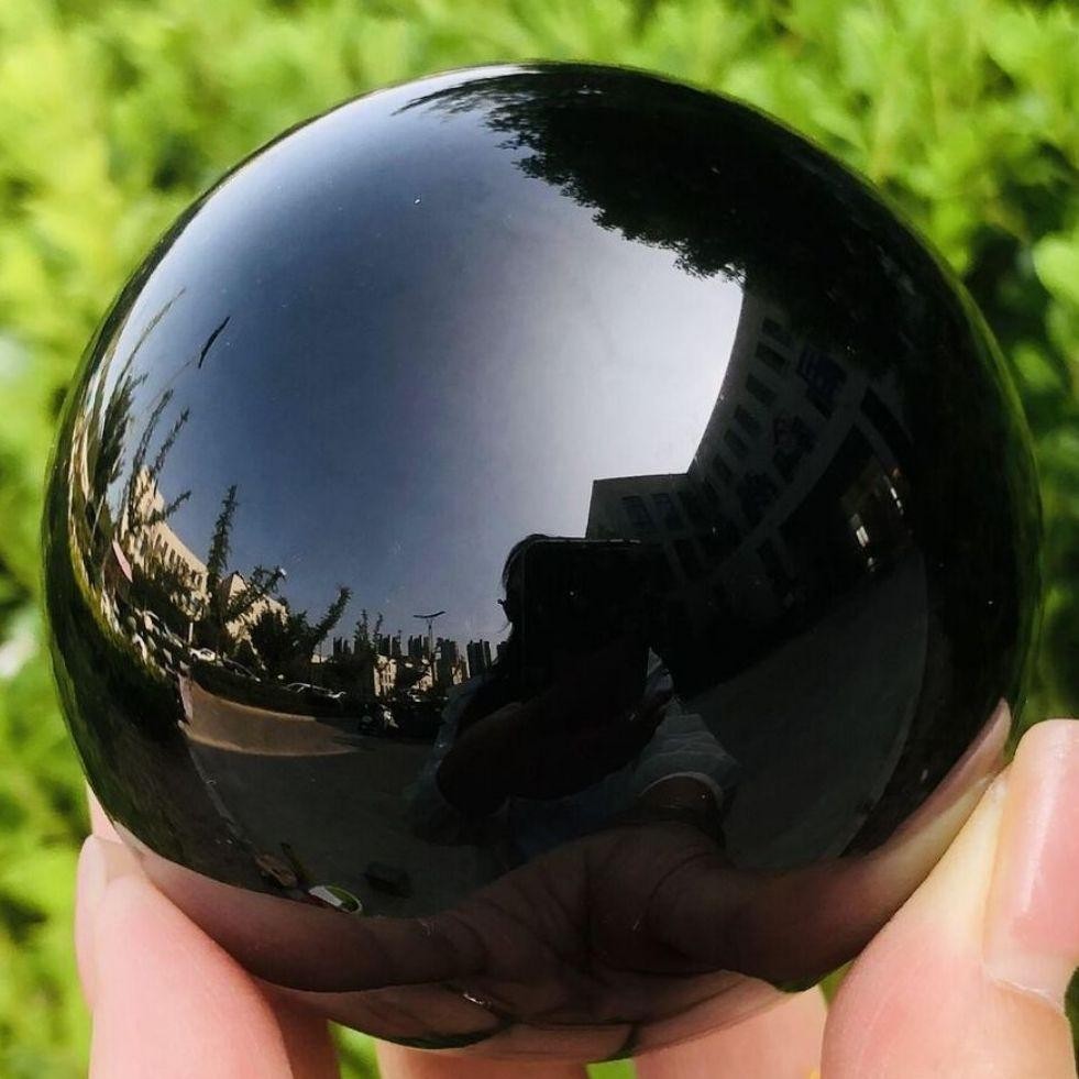 Natural Black Obsidian Sphere, Polished Crystal Ball, Feng Shui Home Decor
