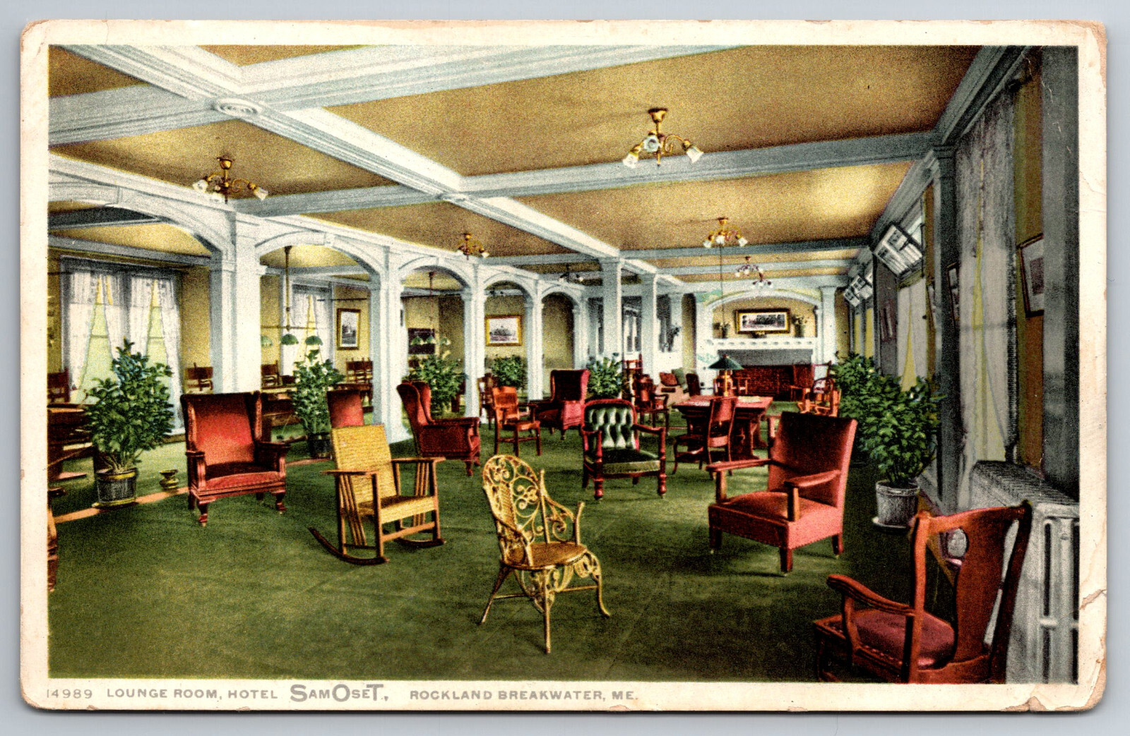 Vintage Postcard ME Rockland Breakwater Lounge Room c1912 ~6687