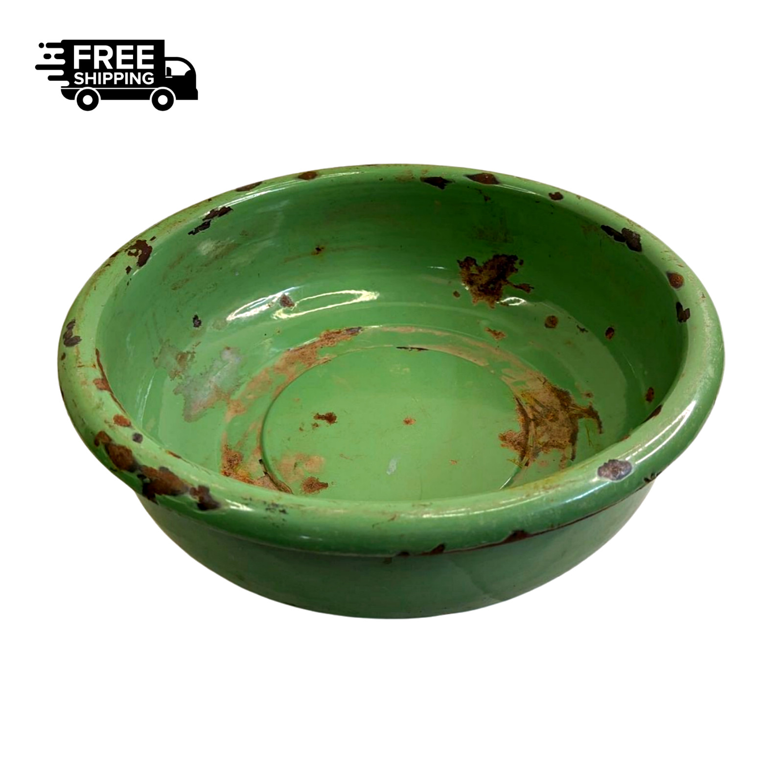 Vintage Green Enamel Bowl Tub: Rustic Farmhouse Kitchen Decor