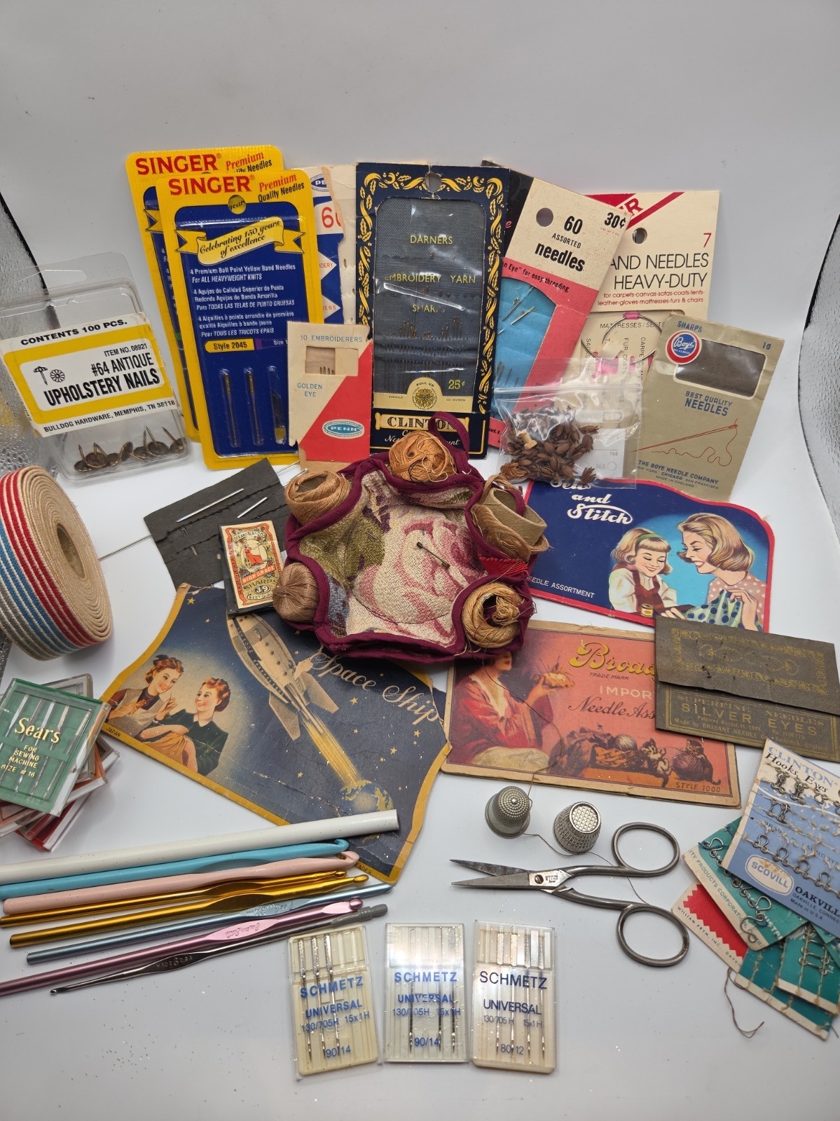 VTG Sewing Notions Junk Drawer Lot W Germany Hoffritz Singer Clinton Schmetz 