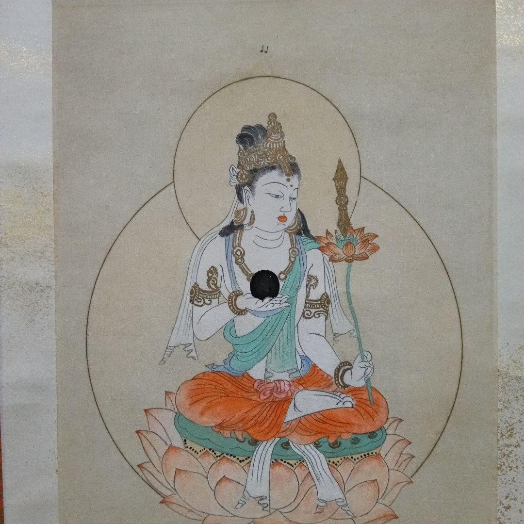 Kannon Bodhisattva Hanging Scroll, Antique, Slight Stains, 45x173.5cm