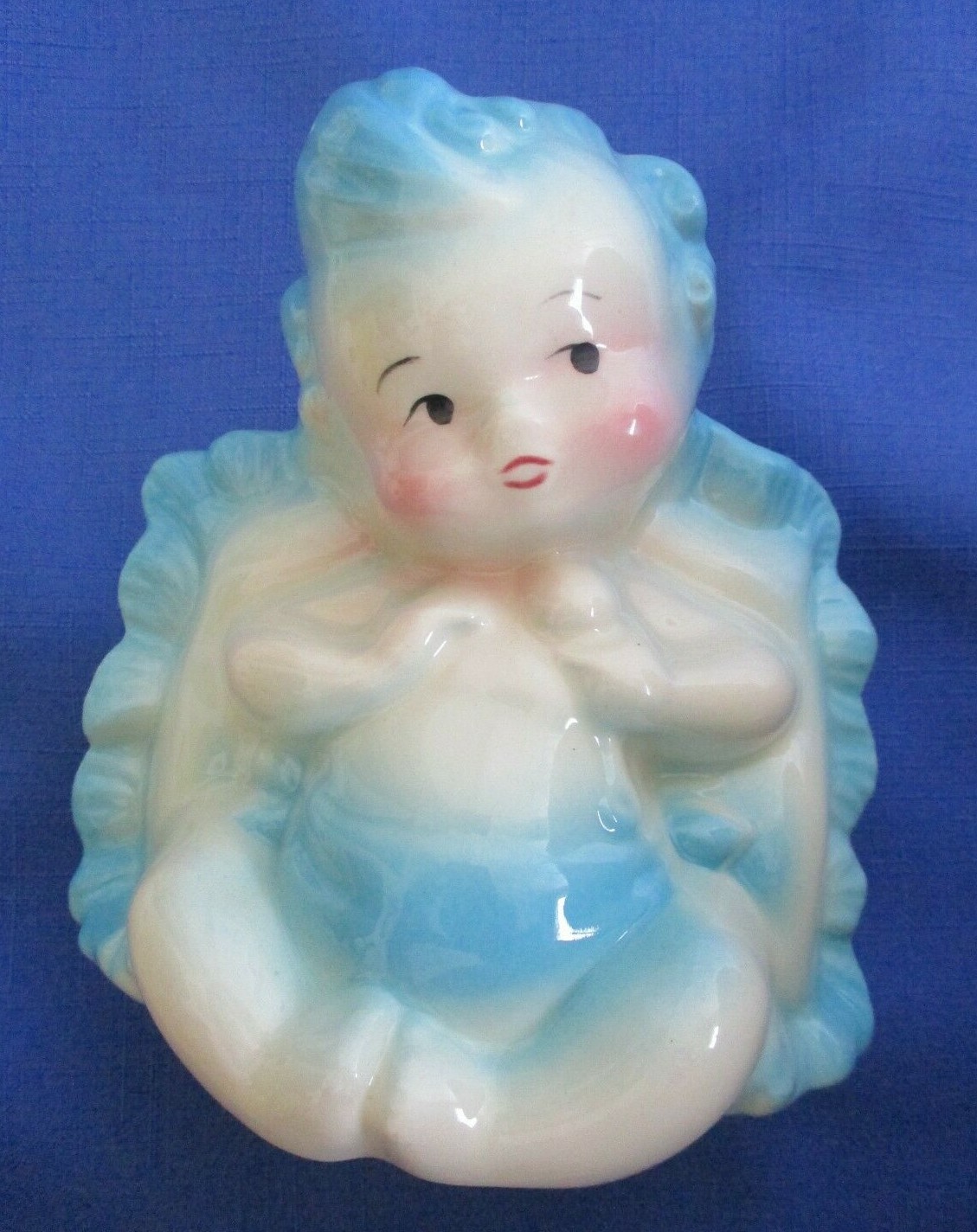 Vintage Ceramic Baby Boy Cherub Hull Planter Blue 1950\'s USA 92 Nursery