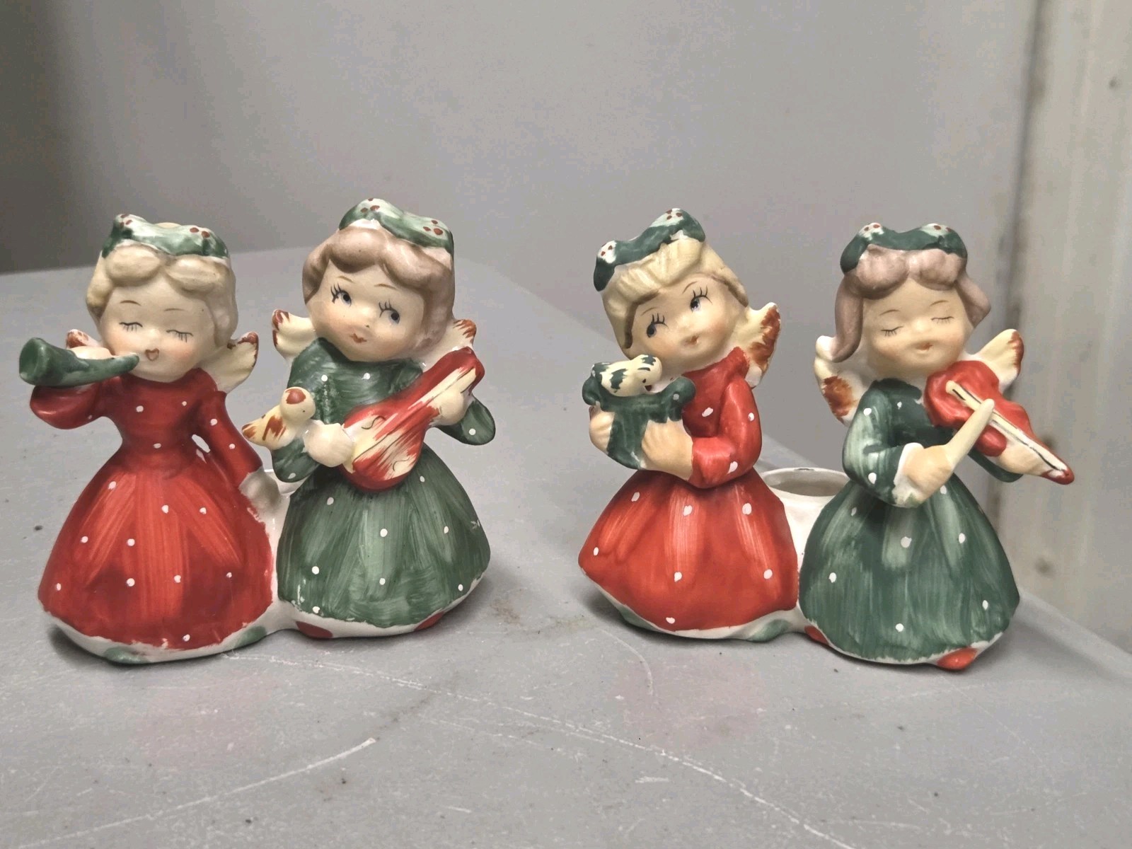 Vintage CHRISTMAS Musician ANGEL Candleholders by COMMODORE Japan  Vtg Figurines