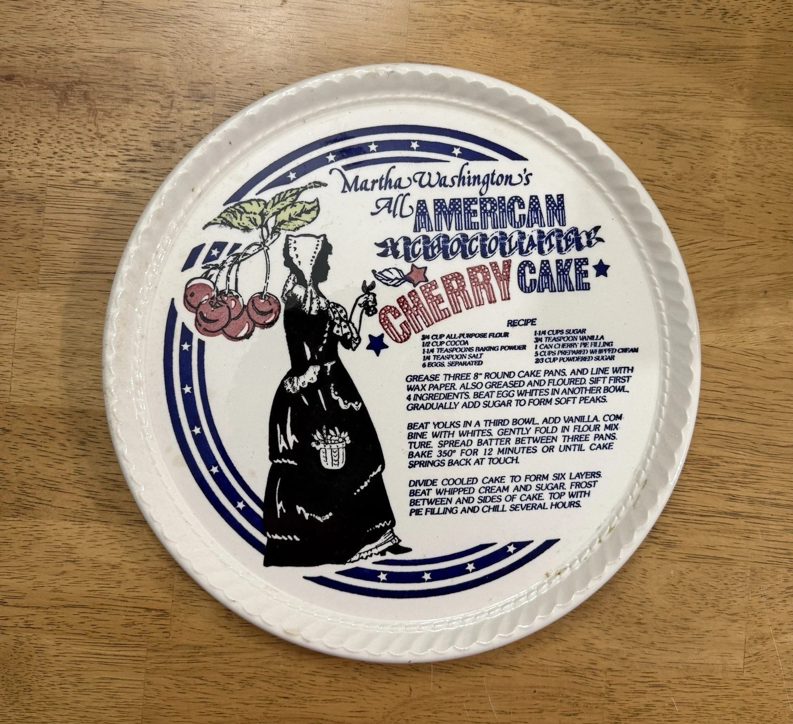 Royal China Martha Washington’s American Chocolate Cherry Cake Recipe Pie Plate