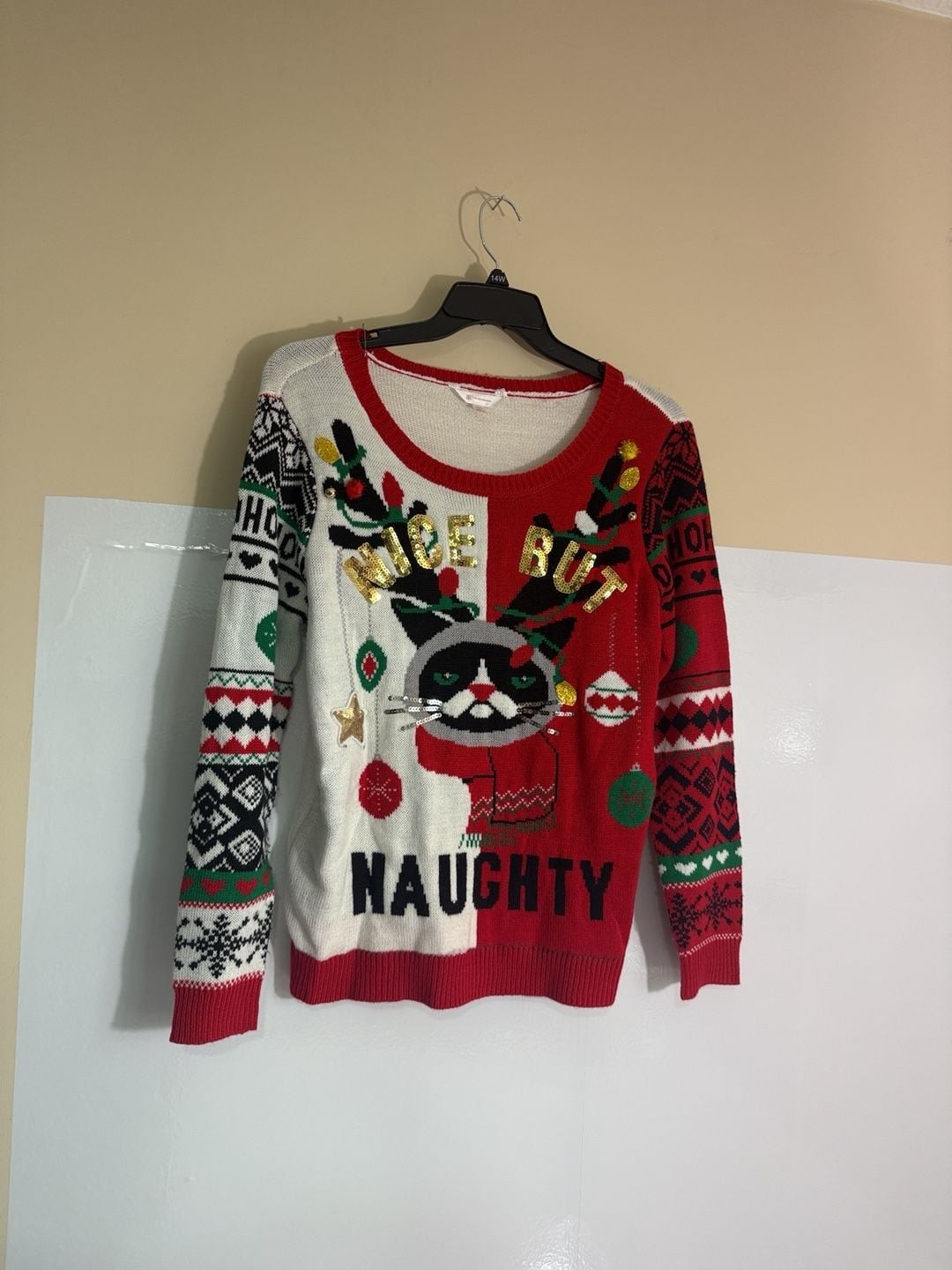 UGLY CHRISTMAS SWEATER Cat Nice but Naughty No Boundaries Womens ..., UGLY CHRISTMAS SWEATER Cat Nice but Naughty No Boundaries Womens ...,