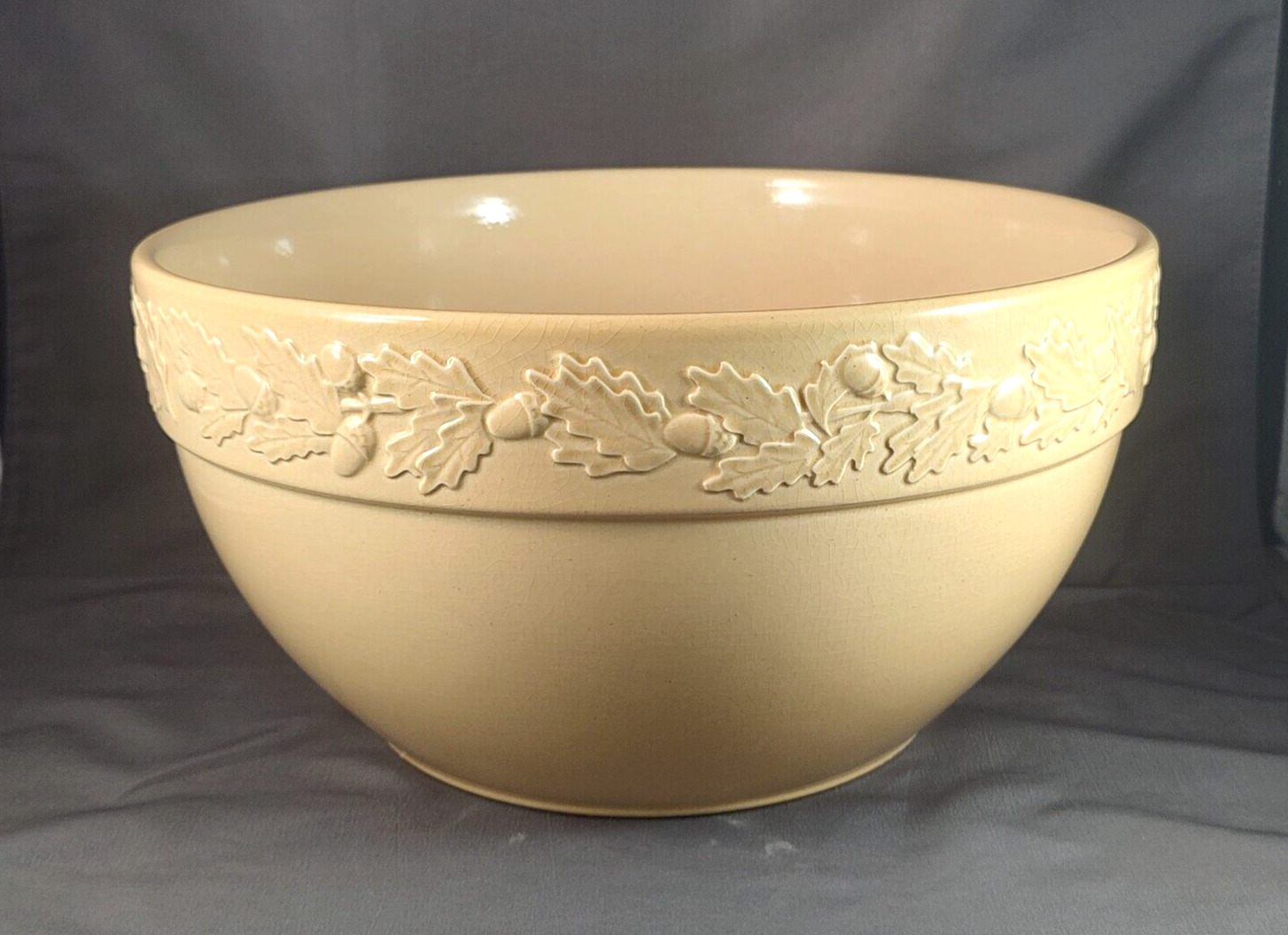 Vintage William-Sonoma Large Stoneware Mixing Bowl Yelloware w/Acorn Rim Rare