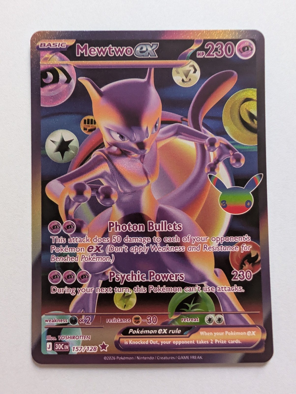 Mewtwo ex 157/128 Pokemon TCG 30th Anniversary Futuristic Rare Holo English NM