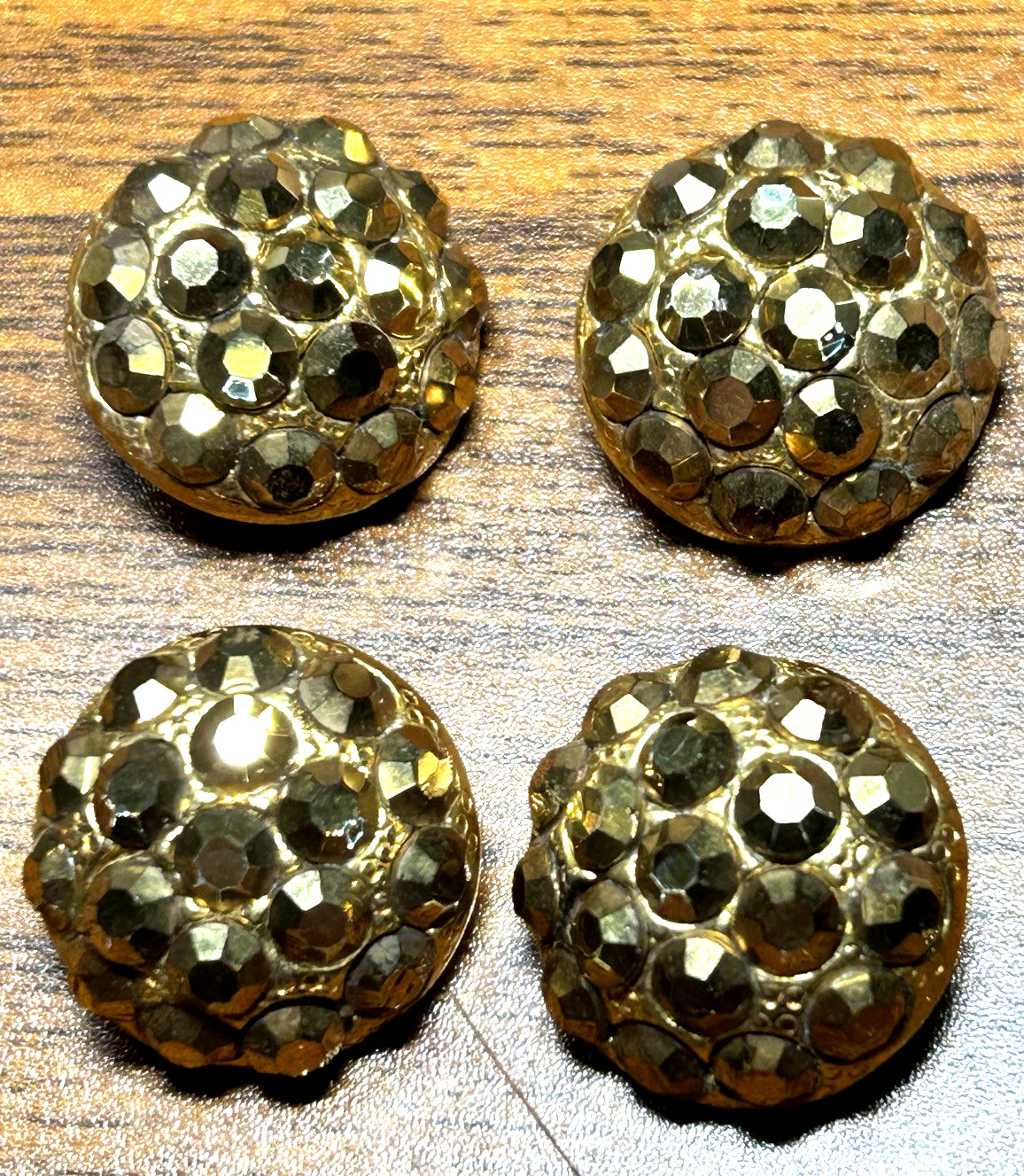 Buttons 4 yellow rhinestone dome round 18 rhinestones on each shank VTG