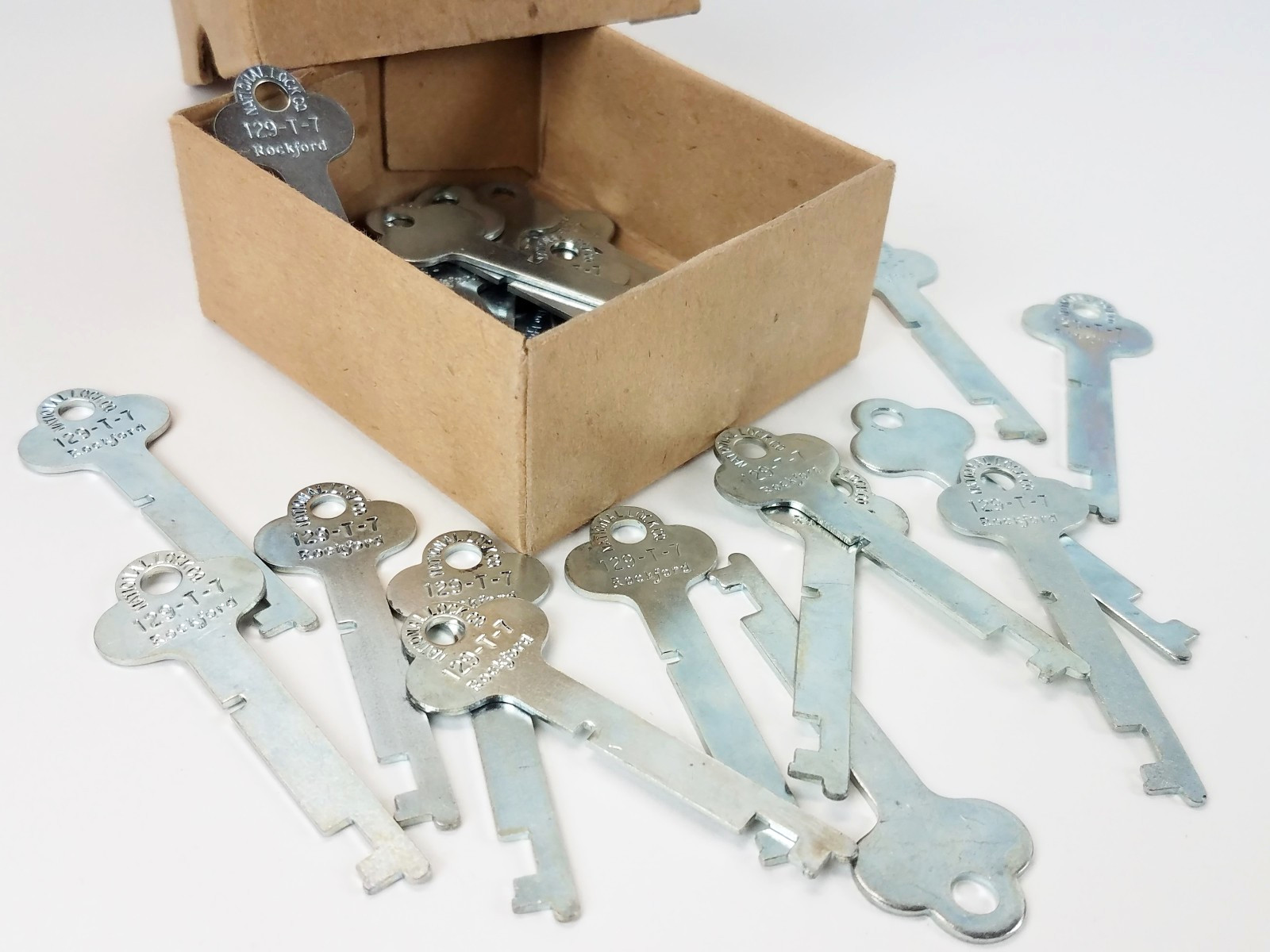 (2) Vtg NATIONAL Lock Co Key 129-T-7 Cedar Chest Trunk Footlocker 129T7 Rockford