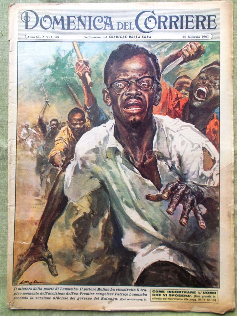 La Domenica del Corriere 26 February 1961 Lumumba Congo Satellite Mountain Supper