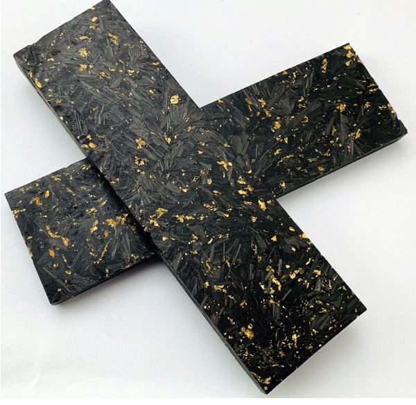 2 Pcs Black Carbon Fiber GOLD Foil Resin Knife Handle Material Scales Blanks