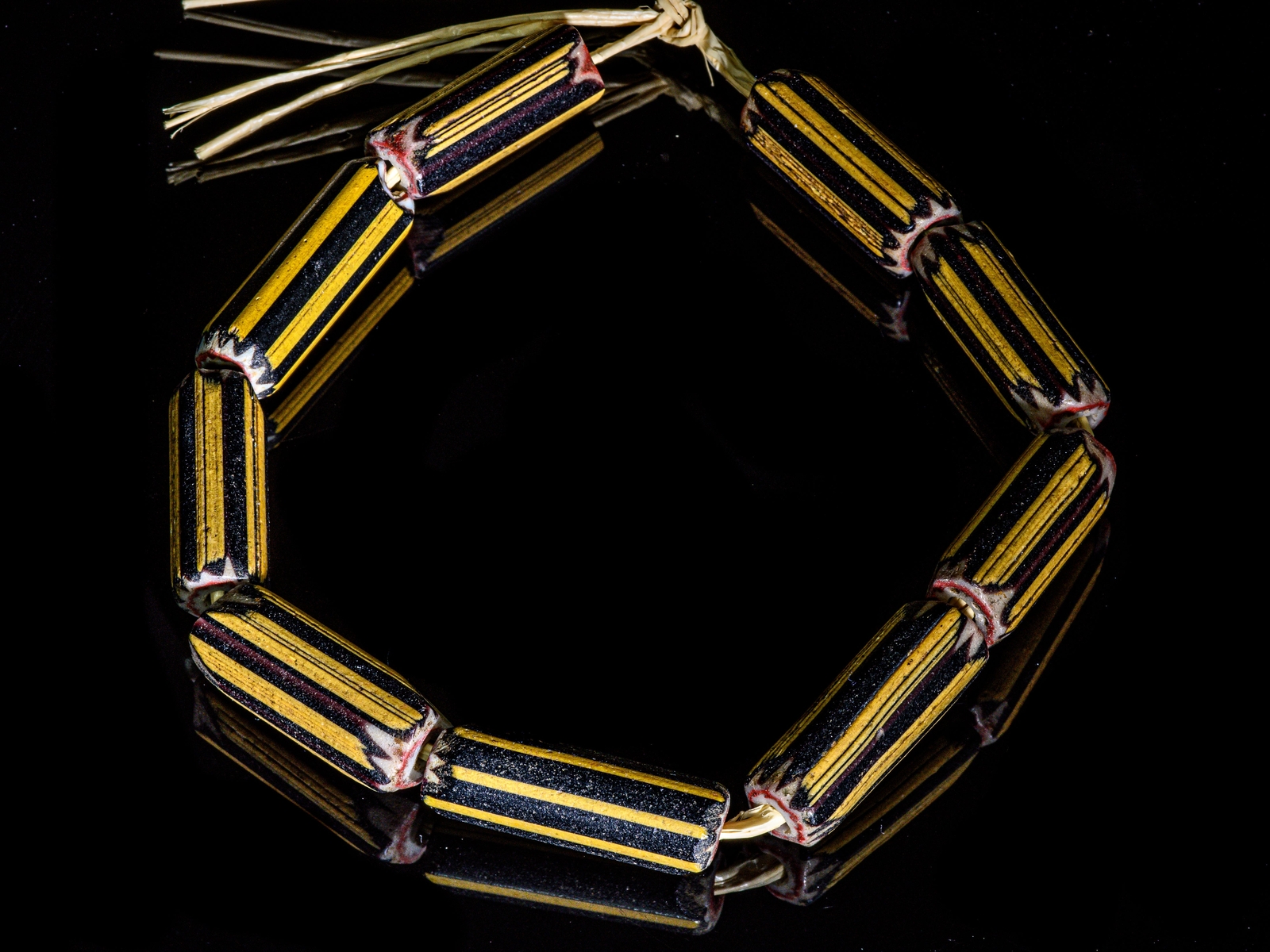 9 Striped Yellow Jacket 4-layer Venetian Chevron African Trade Beads VB_08296_D