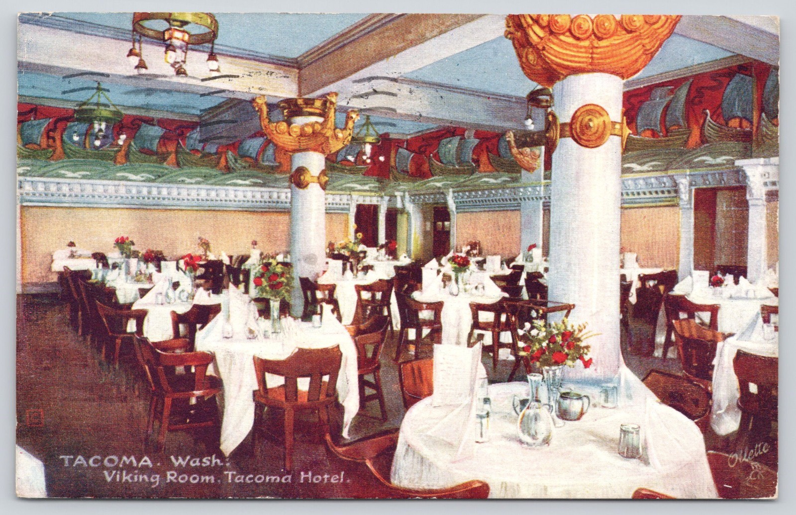 Tacoma Hotel Viking Room Tacoma WA Washington Tuck's Oilette Postcard 1911 Tacoma Hotel Viking Room Tacoma WA Washington Tuck's Oilette Postcard 1911