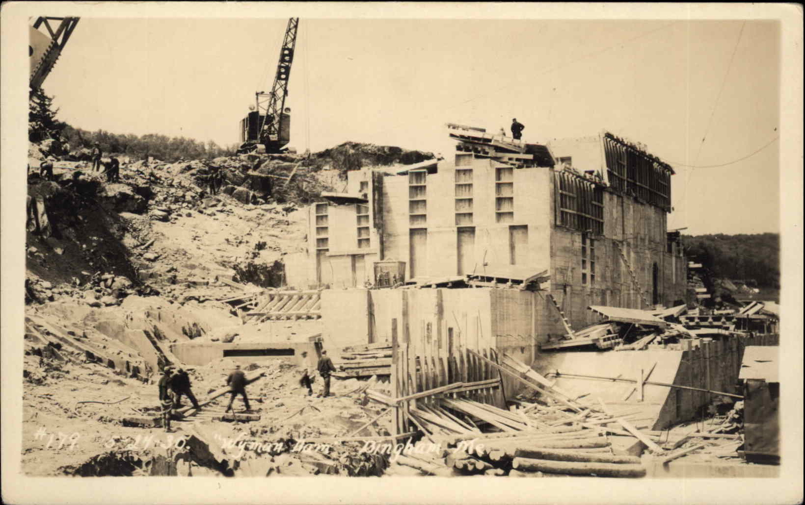 Bingham Maine ME Wyman Dam Construction #179 1920s Real Photo Postcard Bingham Maine ME Wyman Dam Construction #179 1920s Real Photo Postcard