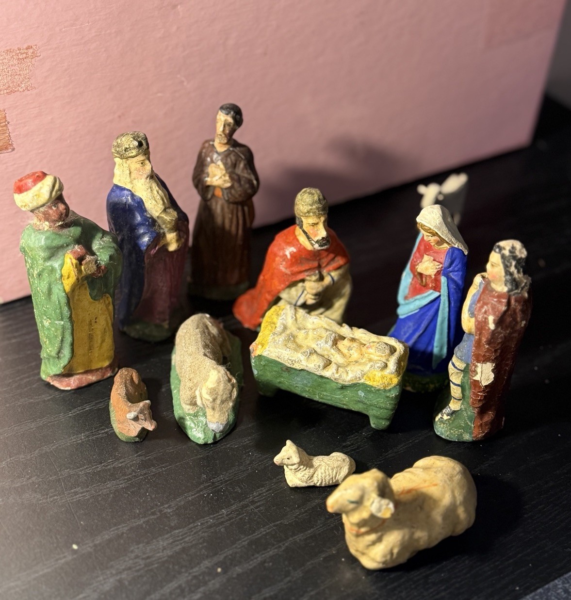 Rare Vintage Nativity scene  1930s German Chalkware Nativity Set eleven Figures