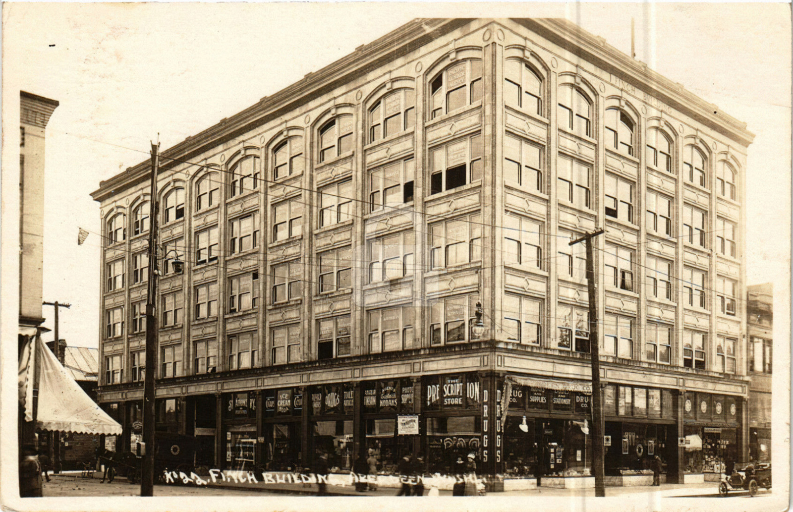 ABERDEEN WA WASHINGTON Finch Building  c.1922 RPPC Postcard Copy