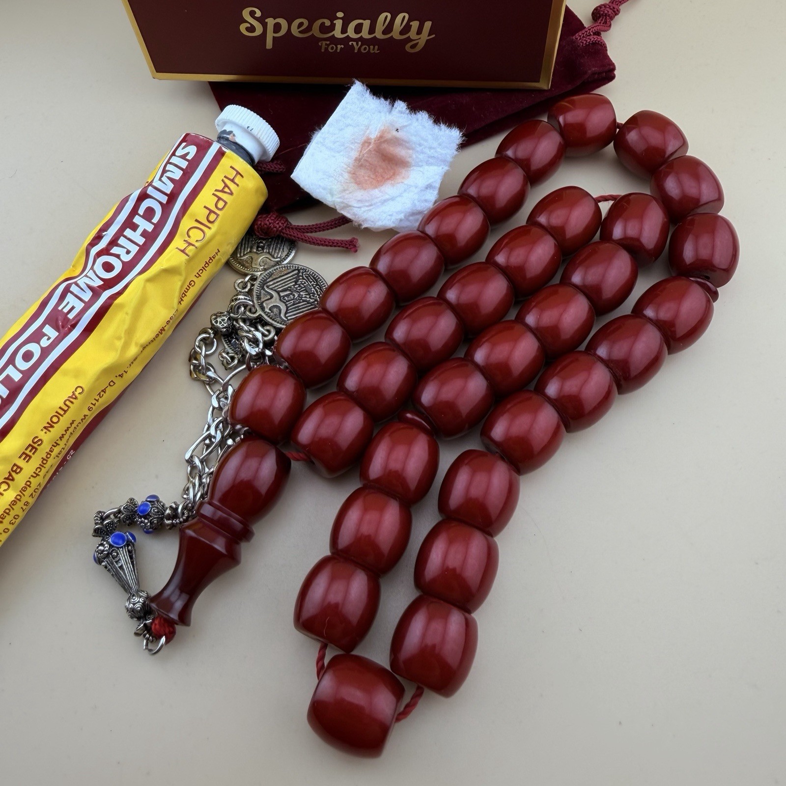 Vintage Red Faturan 33-Bead Islamic Rosary Tasbih مسباح مسبحة فاتوران N1069 Vintage Red Faturan 33-Bead Islamic Rosary Tasbih مسباح مسبحة فاتوران N1069