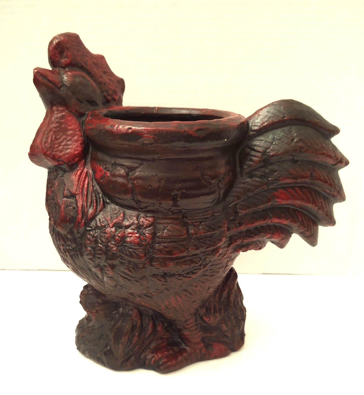 Vintage-MCM Chalkware Rooster Planter Mid-Century Farmhouse Decor - Red & Black