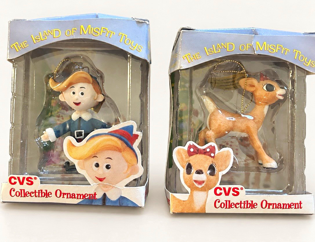 CVS Island of Misfit Toys Rudolph Ornament Set 2 Clarice & Hermey the Elf 1999 CVS Island of Misfit Toys Rudolph Ornament Set 2 Clarice & Hermey the Elf 1999