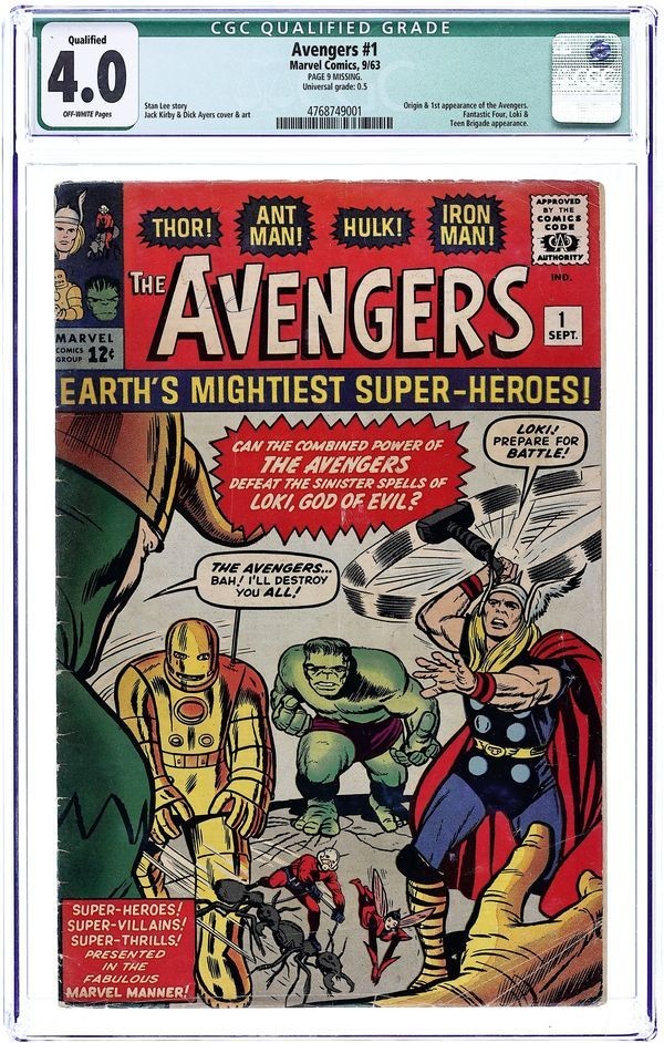1963 Marvel Comics Avengers 1 CGC 4.0. 1st Appearance of the Avengers