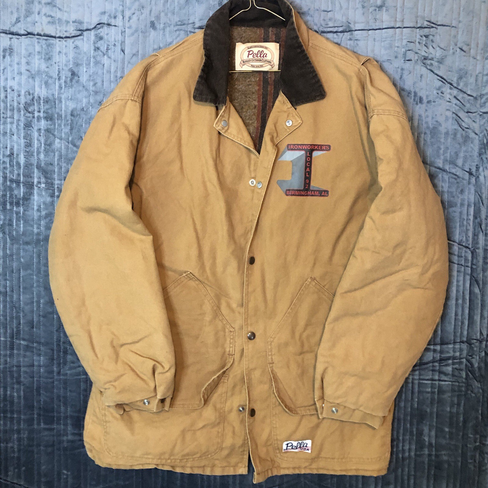 Vintage Paella Canvas Coat- Birmingham Iron Workers Union- Size L- Made USA