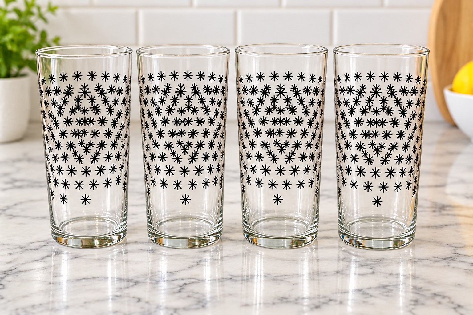 Vtg Hazel Atlas Glass 4 Atomic Starburst Retro Mid Century Tumblers MCM 12 Oz.