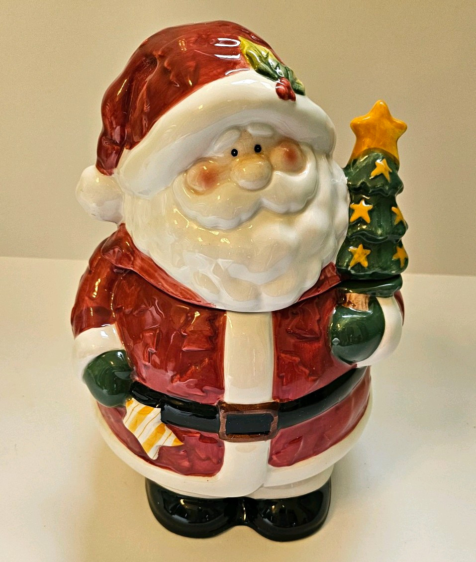 Vintage 1990's Int'l Silver Co Santa Claus Ceramic Cookie Jar w/ Lid 10in Vintage 1990's Int'l Silver Co Santa Claus Ceramic Cookie Jar w/ Lid 10in