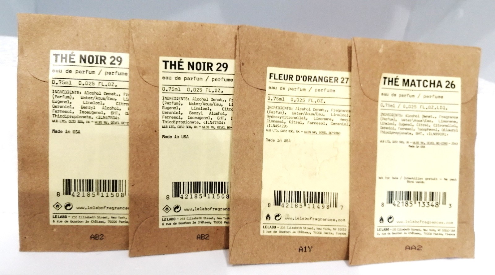 LE LABO Lot 4 Samples Fragrance the Matcha 26, 2 the Noir 29, Fleur d\'oranger 27