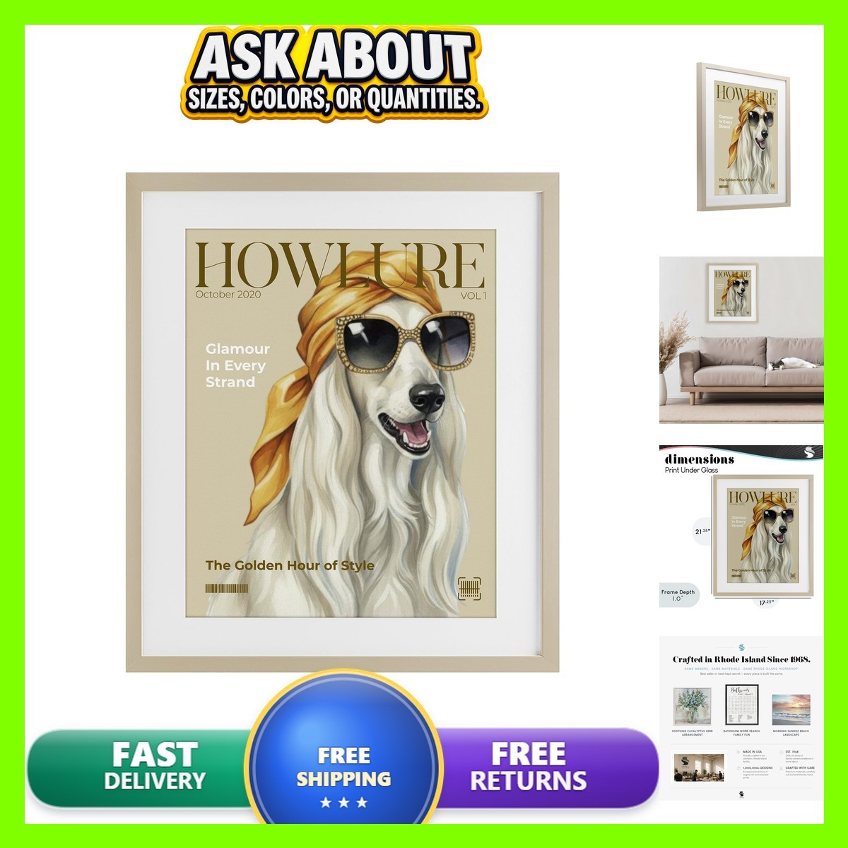 Stupell Industries Dog Fashion Magazine Parody, 17 x 21 Inch Framed Print Under