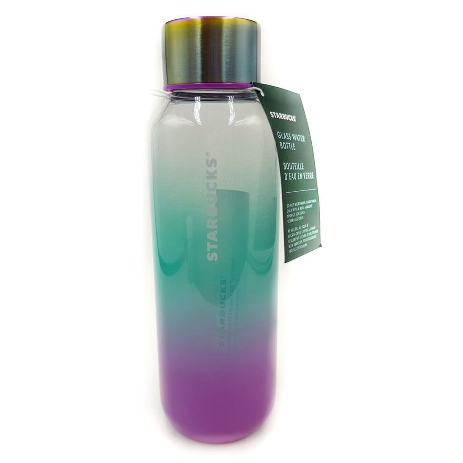 Starbucks Ombré Glass Bottle Travel Tumbler Purple Teal Iridescent Lid Summer