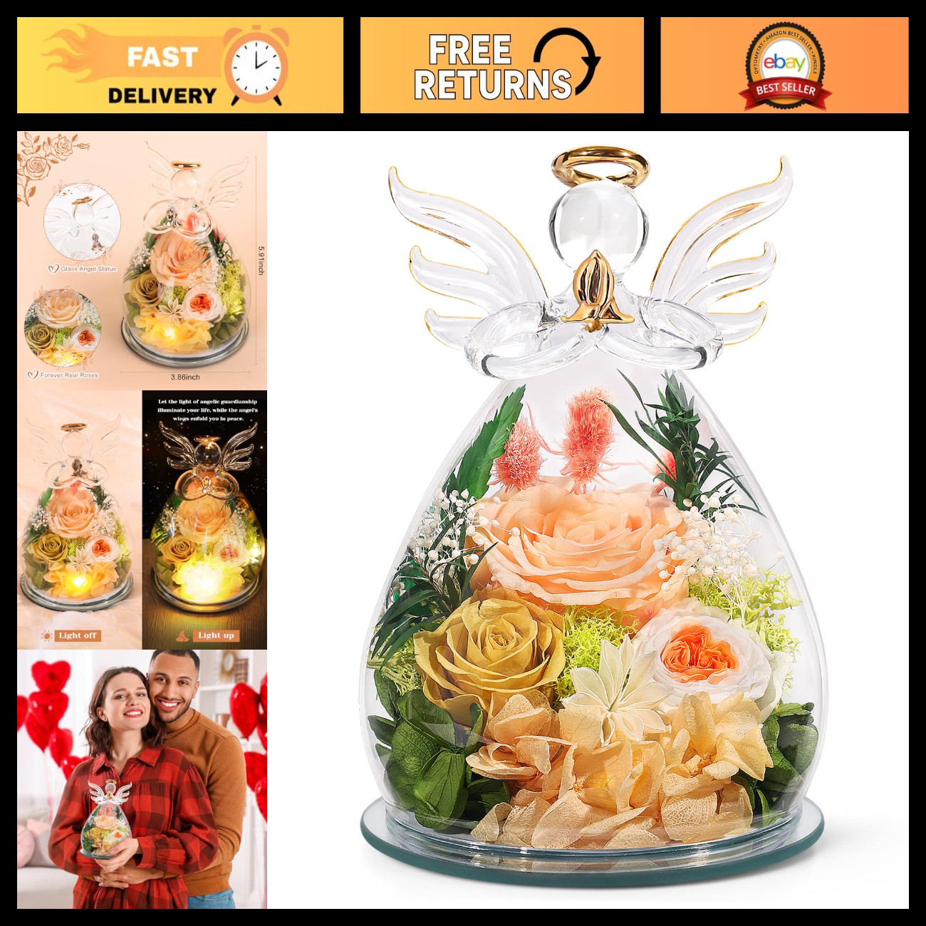 Forever Rose in Glass - Preserved Flower Gift for Mom, Women, Anniversary, Birth Forever Rose in Glass - Preserved Flower Gift for Mom, Women, Anniversary, Birth